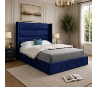 Casani Ramsey Straight Winged Upholstered Blue Soft Velvet Designer Bed Frame | Size: Super King Casani Blue Super King
