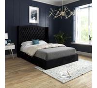 Casani Rana Curved Top Winged Upholstered Soft Velvet Bed Frame in Black | Size: King Casani Black King