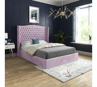 Casani Rana Curved Top Winged Upholstered Soft Velvet Bed Frame in Pink | Size: Double Casani Pink Double