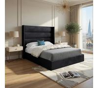 Casani Ranskill Straight Winged Black Soft Velvet Designer Bed Frame | Size: Small Double Casani Black Small Double