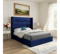 Casani Ranskill Straight Winged Blue Soft Velvet Designer Bed Frame | Size: Double Casani Blue Double