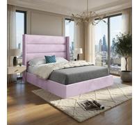 Casani Ranskill Straight Winged Pink Soft Velvet Designer Bed Frame | Size: King Casani Pink King