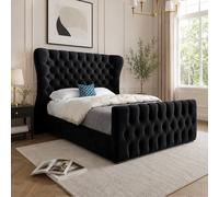 Casani Reedham Wide Curved Winged Black Soft Velvet Designer Bed Frame | Size: Small Single Casani Black Small Single