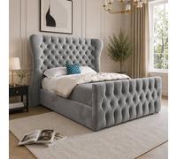 Casani Reedham Wide Curved Winged Grey Soft Velvet Designer Bed Frame | Size: Single Casani Grey Single