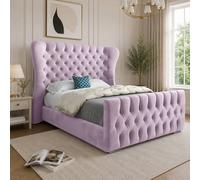 Casani Reedham Wide Curved Winged Pink Soft Velvet Designer Bed Frame | Size: King Casani Pink King