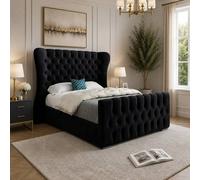 Casani Rendlesham Wide Curved Winged Black Soft Velvet Designer Bed Frame | Size: Single Casani Black Single