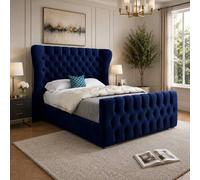 Casani Rendlesham Wide Curved Winged Blue Soft Velvet Designer Bed Frame | Size: Small Single Casani Blue Small Single