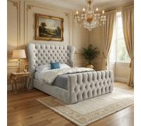 Casani Reydon Wide Curved Winged Beige Soft Velvet Designer Bed Frame in Cream | Size: Super King Casani Cream Super King