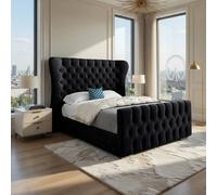 Casani Reydon Wide Curved Winged Black Soft Velvet Designer Bed Frame | Size: Small Double Casani Black Small Double