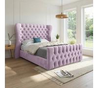 Casani Reydon Wide Curved Winged Pink Soft Velvet Designer Bed Frame | Size: Single Casani Pink Single