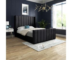 Casani Romano Straight Winged Upholstered Soft Velvet Bed Frame in Black | Size: Small Single Casani Black Small Single