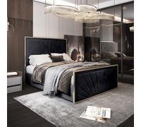 Casani Roxy Upholstered Soft Velvet Metal Bed Frame in Black | Size: Small Double Casani Black Small Double