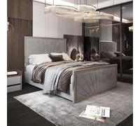 Casani Roxy Upholstered Soft Velvet Metal Bed Frame in Grey | Size: King Casani Grey King