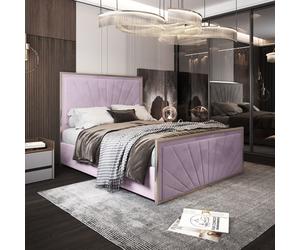 Casani Roxy Upholstered Soft Velvet Metal Bed Frame in Pink | Size: Small Double Casani Pink Small Double