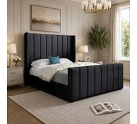 Casani Sherburn Straight Winged Black Soft Velvet Designer Bed Frame | Size: Super King Casani Black Super King