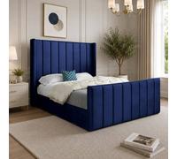 Casani Sherburn Straight Winged Blue Soft Velvet Designer Bed Frame | Size: Super King Casani Blue Super King
