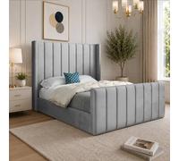 Casani Sherburn Straight Winged Grey Soft Velvet Designer Bed Frame | Size: Small Single Casani Grey Small Single