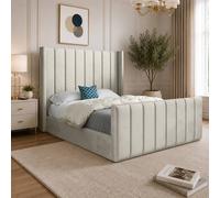 Casani Sherington Straight Winged Beige Soft Velvet Designer Bed Frame in Cream | Size: Small Double Casani Cream Small Double