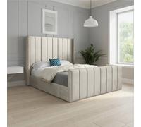Casani Shildon Straight Winged Beige Soft Velvet Designer Bed Frame in Cream | Size: King Casani Cream King