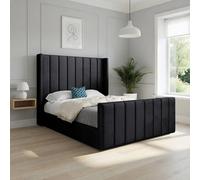 Casani Shildon Straight Winged Black Soft Velvet Designer Bed Frame | Size: Double Casani Black Double