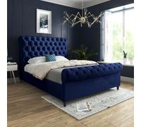 Casani Sienna Sleigh Upholstered Soft Velvet Bed Frame in Blue | Size: Super King Casani Blue Super King