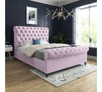 Casani Sienna Sleigh Upholstered Soft Velvet Bed Frame in Pink | Size: Small Single Casani Pink Small Single