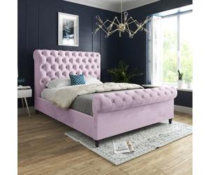 Casani Sienna Sleigh Upholstered Soft Velvet Bed Frame in Pink | Size: Small Single Casani Pink Small Single