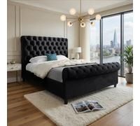 Casani Stopham Sleigh Upholstered Black Soft Velvet Designer Bed Frame | Size: Single Casani Black Single