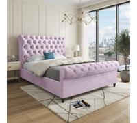 Casani Stopham Sleigh Upholstered Pink Soft Velvet Designer Bed Frame | Size: Single Casani Pink Single
