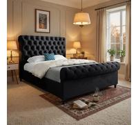 Casani Stourbridge Sleigh Upholstered Black Soft Velvet Designer Bed Frame | Size: Small Double Casani Black Small Double
