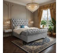 Casani Stourbridge Sleigh Upholstered Grey Soft Velvet Designer Bed Frame | Size: King Casani Grey King