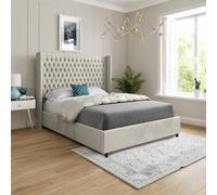 Casani Thwaite Straight Winged Beige Soft Velvet Designer Bed Frame in Cream | Size: Small Single Casani Cream Small Single