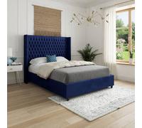 Casani Tibenham Straight Winged Blue Soft Velvet Designer Bed Frame | Size: King Casani Blue King