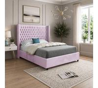 Casani Tibenham Straight Winged Pink Soft Velvet Designer Bed Frame | Size: Super King Casani Pink Super King
