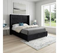 Casani Tickhill Straight Winged Black Soft Velvet Designer Bed Frame | Size: King Casani Black King