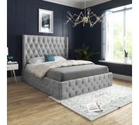 Casani Turin Straight Winged Upholstered Soft Velvet Bed Frame in Grey | Size: Small Double Casani Grey Small Double