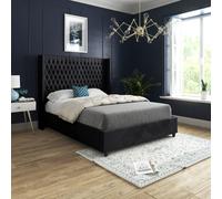 Casani Volta Straight Winged Upholstered Soft Velvet Bed Frame in Black | Size: Small Double Casani Black Small Double