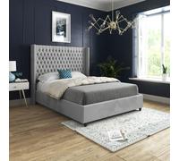 Casani Volta Straight Winged Upholstered Soft Velvet Bed Frame in Grey | Size: King Casani Grey King