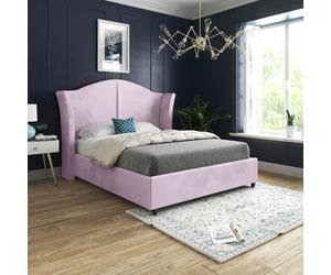 Casani Zampa Curved Top Curved Winged Upholstered Soft Velvet Bed Frame in Pink | Size: Small Double Casani Pink Small Double