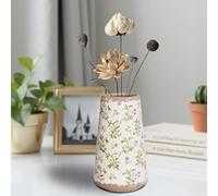 CASANIA Ceramic Vintage Chinoiserie Flower Vase with Retro Ice Cracked and Hand-Painted Floral Design Green and Beige Antique Porcelain Vase for Home Decors, Living Room, Office, Wedding