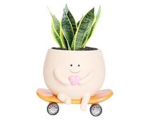 casania Funny Smily Face Planter Pot with Drainage Hole for Indoor and Outdoor Unique Resin Rolling Skate-Shaped Succulent Flower Pots Novelty Gift for Mother's Day