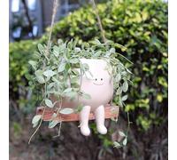casania Hanging Swing Planter for Indoor Outdoor Plants Hanging Planter Smiley Face Plant Pots Cute Resin Succulent Pot Small Flower Head Planter for Teacher Mother's Day Cactus Pot