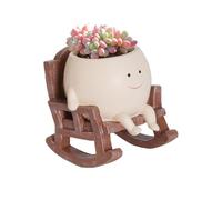 casania Smiley Face Planter Pot Cute Small Rocking Chair Flower Pots Resin Head Planter for Indoor Outdoor Succulent Pots with Drainage Hole Cactus Pot Plant Gift for Women Teacher