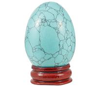 Casaper 2" Green Howlite Turquoise Egg with Wood Stand for Home Decoration, Polished Crystal Pocket Palm Sphere Fengshui Figurines Healing Reiki