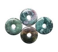 Casaper 4 Pieces Natural Moss Agate Donut Coin Rings Large Hole 7mm Natural Crystal Polished Stone Flat Round Disc Pendant Beads for Jewelry Making Crafts