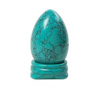 Casaper Green Howlite Turquoise Egg with Stone Stand, Polished Healing Figurine, 1.7" Decorative Sculpture for Home Office Yoga Meditation