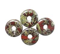 Casaper Natural Dragon Bloodstone Large Hole 7mm Natural Crystal Donut Coin Circle Rings, Polished Stone Flat Round Disc Pendant Beads for Jewelry Making Crafts 4Pcs
