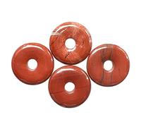 Casaper Natural Red Jasper Large Hole 7mm Natural Crystal Donut Coin Rings Circle Rings Polished Stone Flat Round Disc Pendants Beads for Jewelry Making Crafts 4pcs