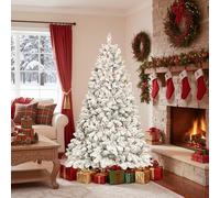 Casaphoria 8ft Snow Flocked Prelit Christmas Tree with 700 Warm White Lights, Artificial Christmas Tree with 1754 Lush Branch Tips & Easy Setup Hinged Structure for Winter Holiday Décor