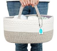 Casaphoria Caddy Organize Woven Cotton Rope Basket Caddy Baskets for Storage,Basket for Gift, Cotton Basket with Handle,Soft Basket,Newborn Gifts,Storage Caddy,light brown(15.5"x10"x7.5")